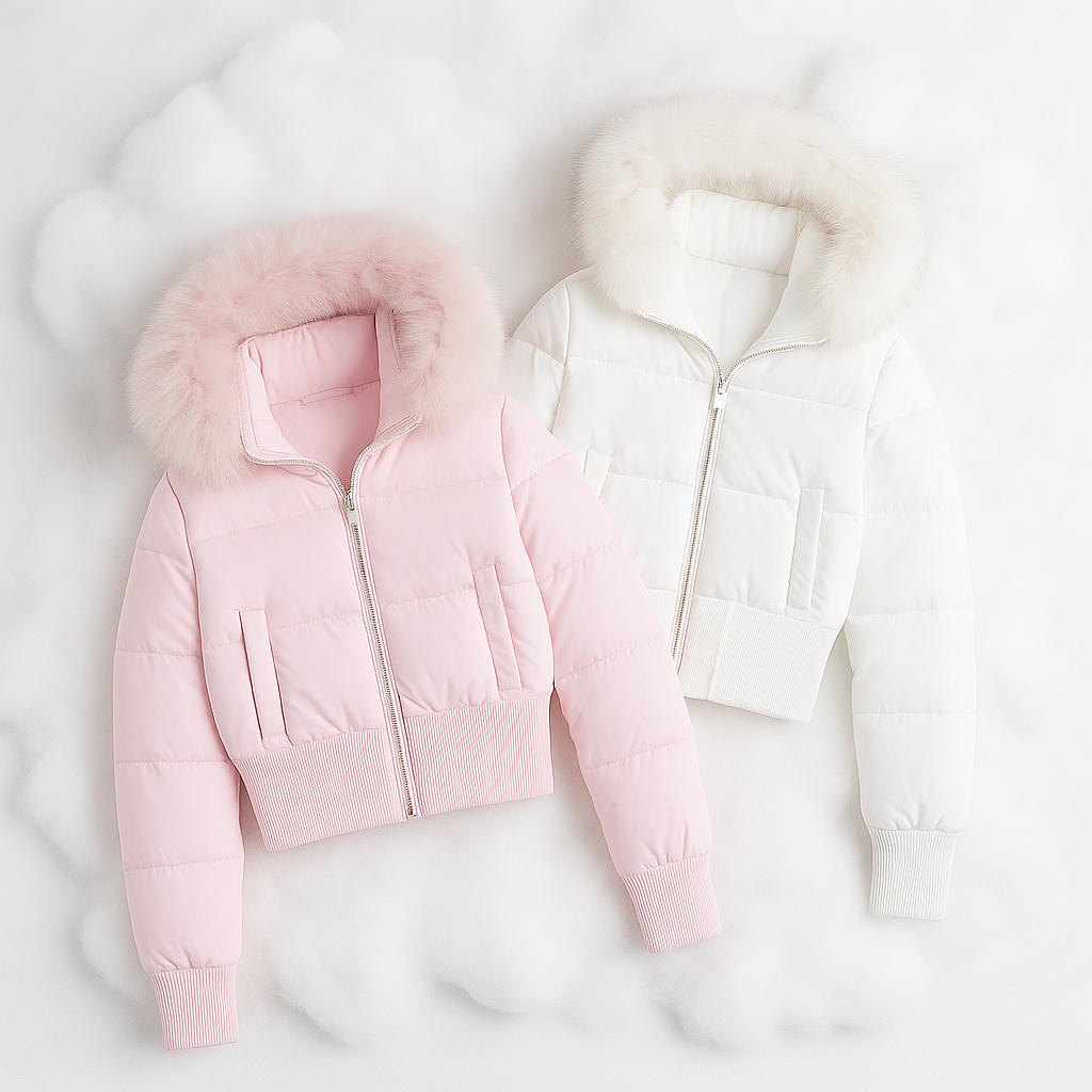 Kurtka Puchowa Mivie™ “Frost Whisper” - White & Rosé Edition